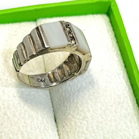 Abalone Shell Trilogy Panel .925 Sterling Silver Vintage Ring - Picture 4 of 11